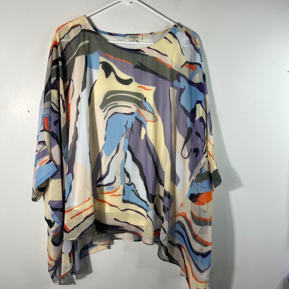 Umgee Abstract Print Tunic in Cream, Blue, Purple, Orange, Black Sz Large